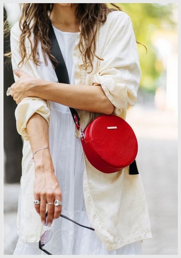 Кругла жіноча наплічна сумка з фактурної шкіри червоного кольору BlankNote Tablet 78618
