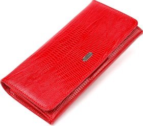 Довгий жіночий гаманець із натуральної лакової шкіри червоного кольору CANPELLINI (2421609)