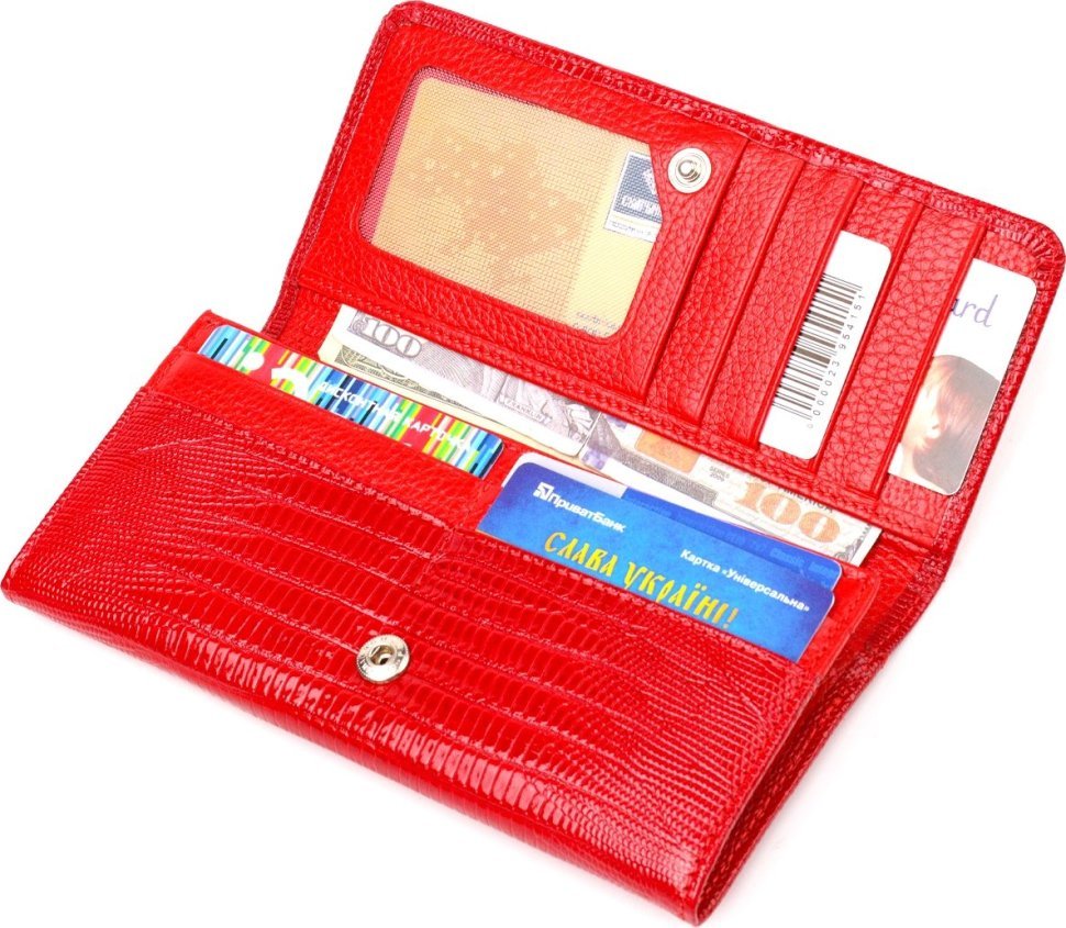Довгий жіночий гаманець із натуральної лакової шкіри червоного кольору CANPELLINI (2421609)