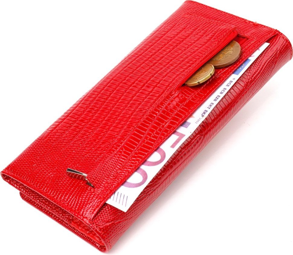 Длинный женский кошелек из натуральной лаковой кожи красного цвета CANPELLINI (2421609)