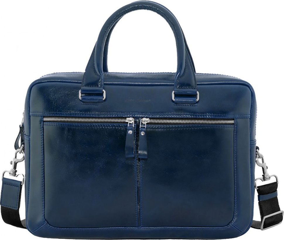 Яркая синяя мужская сумка из качественной кожи для ноутбука и документов Issa Hara (27050)