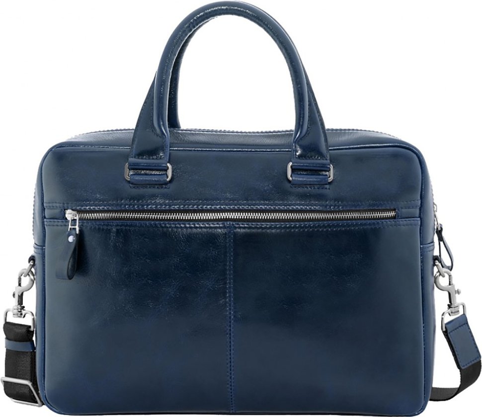 Яркая синяя мужская сумка из качественной кожи для ноутбука и документов Issa Hara (27050)