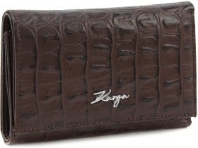 Жіночий гаманець потрійного додавання з натуральної шкіри коричневого кольору KARYA (19507)