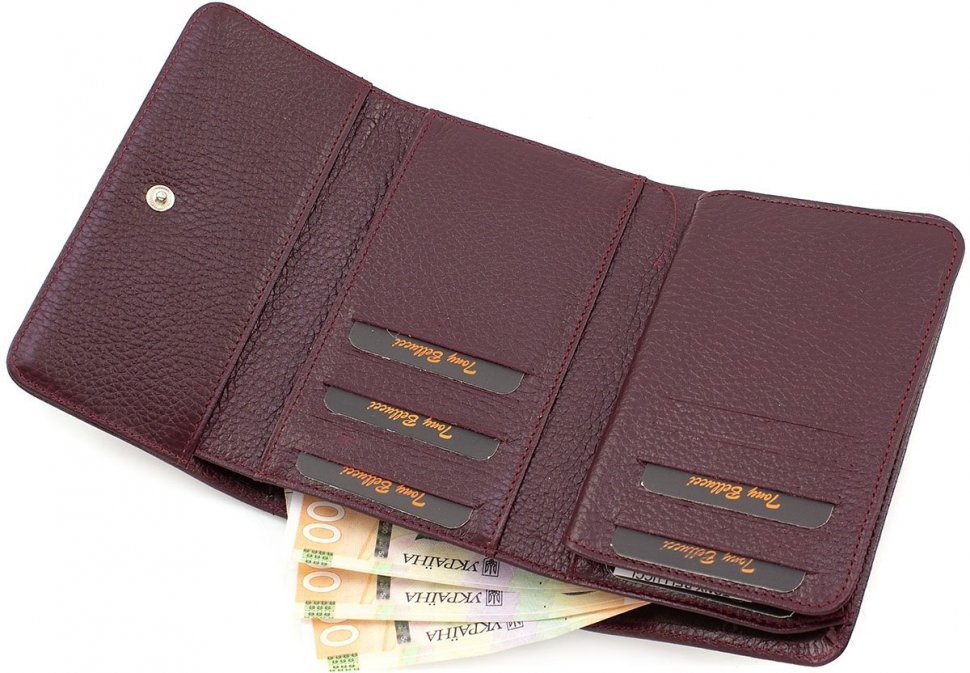 Невеликий жіночий гаманець зі шкіри кольору марсала Tony Bellucci (10837)
