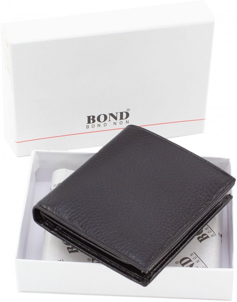Невеликий чорний чоловічий гаманець з якісної шкіри з монетницьою Bond Non (10895)