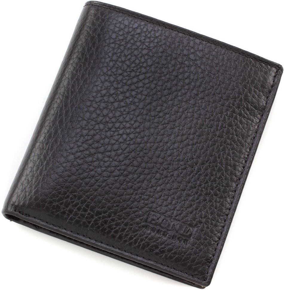 Небольшой черный мужской кошелек из качественной кожи с монетницей Bond Non (10895)