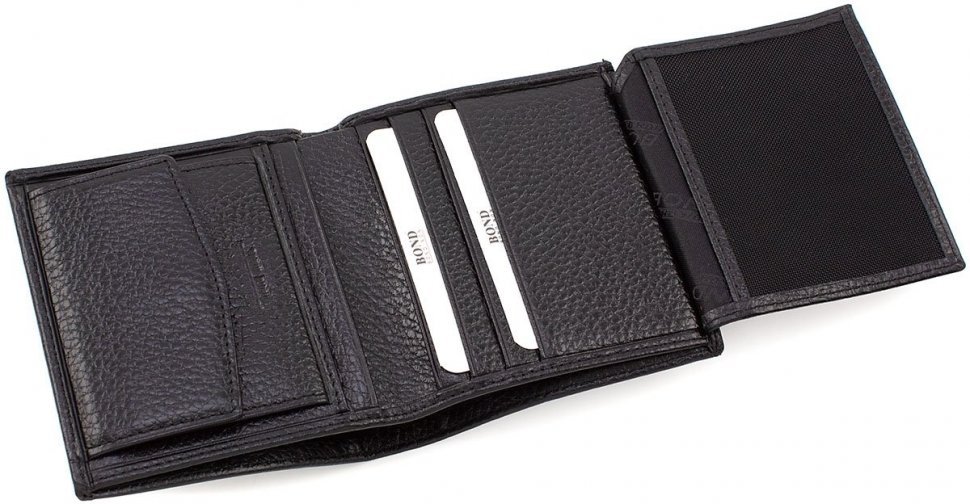 Небольшой черный мужской кошелек из качественной кожи с монетницей Bond Non (10895)