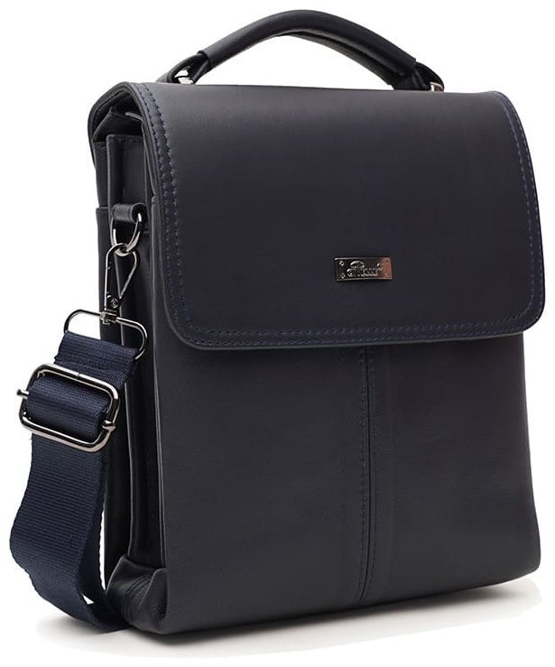 Деловая мужская барсетка из натуральной кожи синего цвета с клапаном на магните Ricco Grande 99318 modnotak фото №1