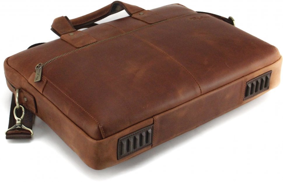 Руда вінтажна сумка під ноутбук з натуральної шкіри Tom Stone (10958)