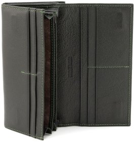 Зеленый кожаный кошелек на магнитах и с большой монетницей ST Leather 90819