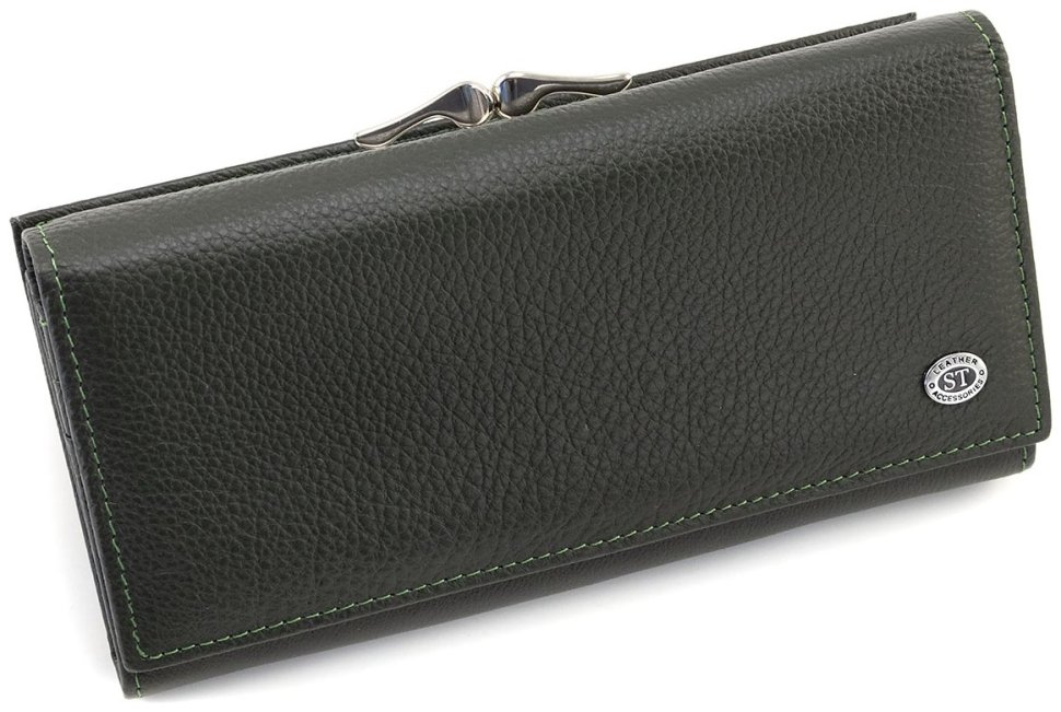 Зелений шкіряний гаманець на магнітах та з великою монетницею ST Leather 90819 modnotak фото №4