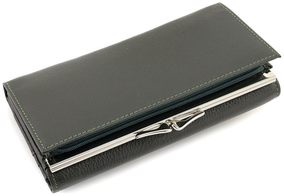 Зелений шкіряний гаманець на магнітах та з великою монетницею ST Leather 90819 modnotak фото №3