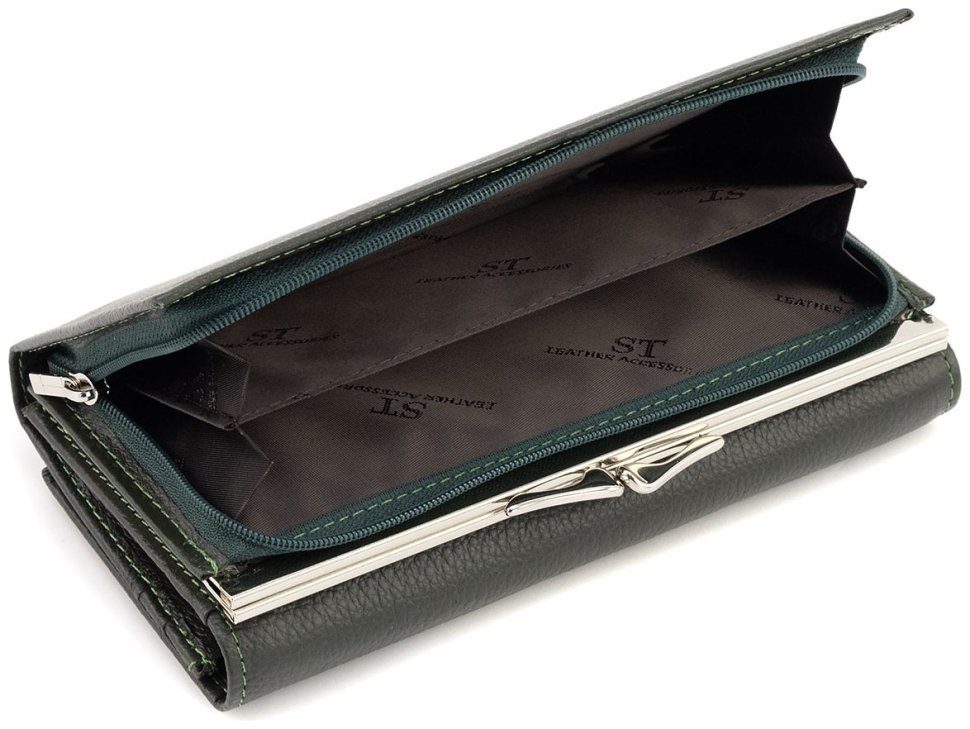 Зелений шкіряний гаманець на магнітах та з великою монетницею ST Leather 90819 modnotak фото №6