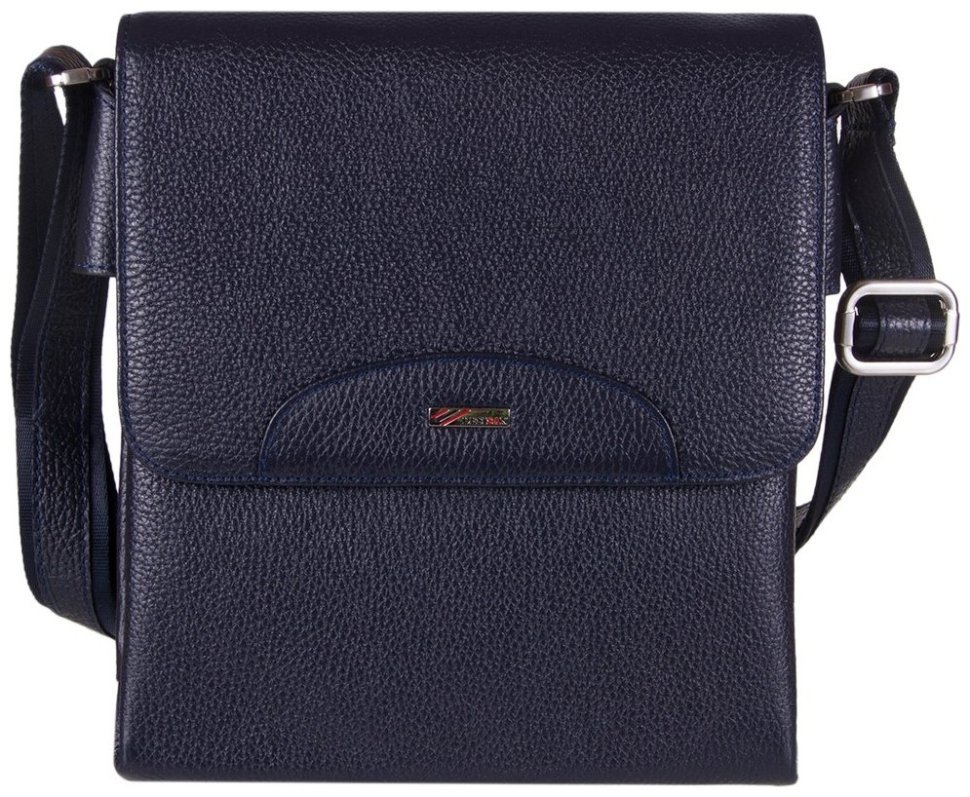 Синяя мужская сумка-планшет из фактурной кожи с откидным клапаном на магнитах DESISAN 81219 modnotak фото №1