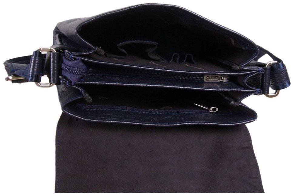 Синяя мужская сумка-планшет из фактурной кожи с откидным клапаном на магнитах DESISAN 81219 modnotak фото №5