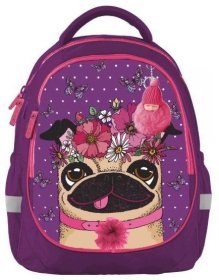Рюкзак для девочек школьный, фиолетового цвета с принтом мопса Bagland 111419