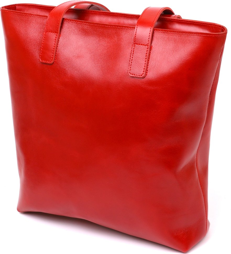 Яскрава жіноча сумка-шоппер із натуральної шкіри червоного кольору Shvigel (16366)