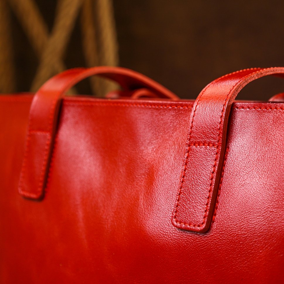 Яркая женская сумка-шоппер из натуральной кожи красного цвета Shvigel (16366)