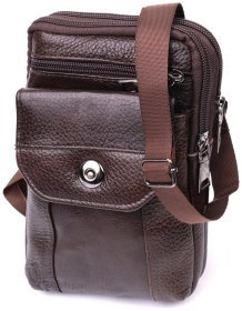 Компактна чоловіча сумка з натуральної шкіри коричневого кольору на пояс або на плече Vintage 2422141