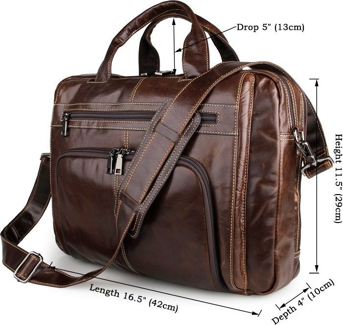 Просторная кожаная сумка коричневого цвета под ноутбук VINTAGE STYLE (14249)