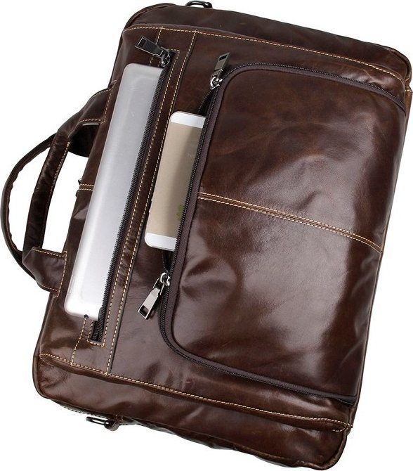 Простора шкіряна сумка коричневого кольору під ноутбук VINTAGE STYLE (14249)