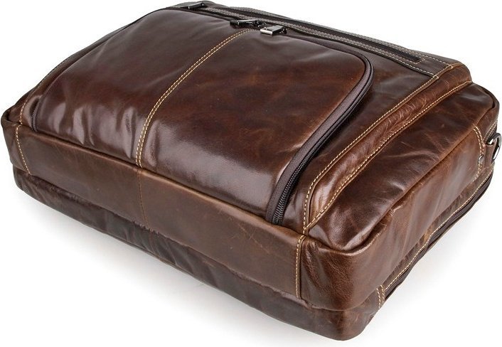 Простора шкіряна сумка коричневого кольору під ноутбук VINTAGE STYLE (14249)