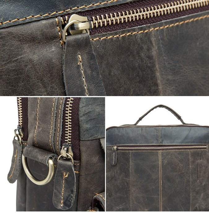 Наплечная мужская сумка мессенджер из натуральной кожи серого цвета VINTAGE STYLE (14610)
