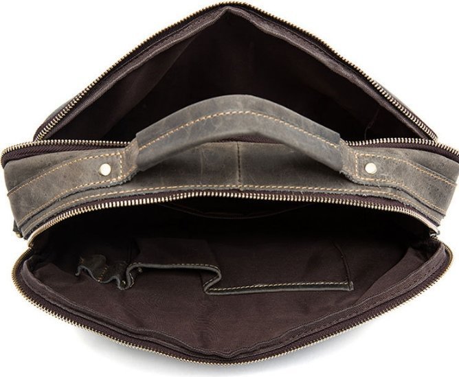 Наплечная мужская сумка мессенджер из натуральной кожи серого цвета VINTAGE STYLE (14610)