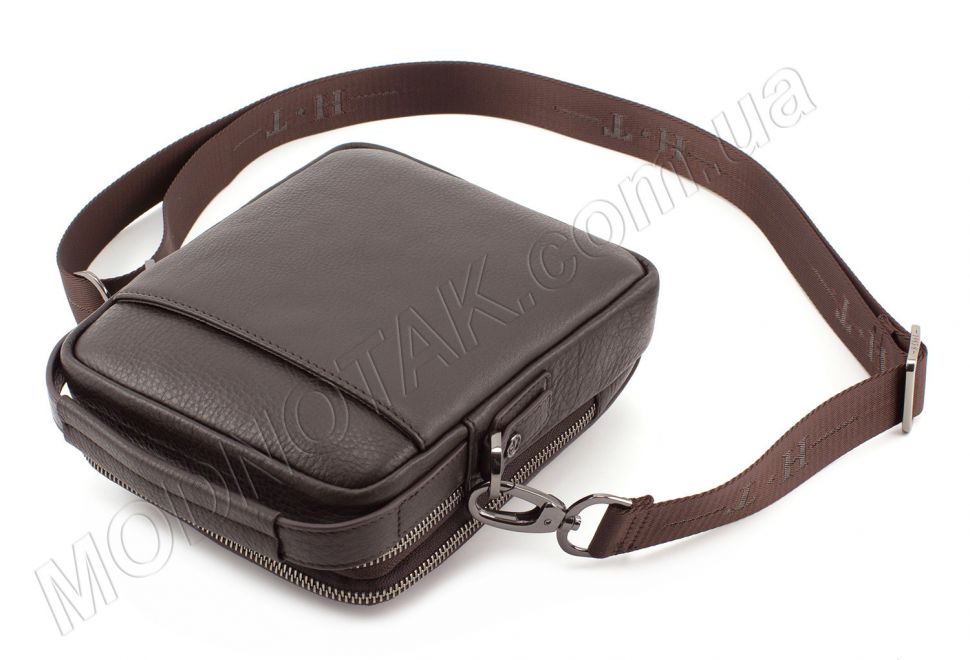 Маленька шкіряна сумка коричневого кольору з ручкою H.T. Leather (422-5 brown)