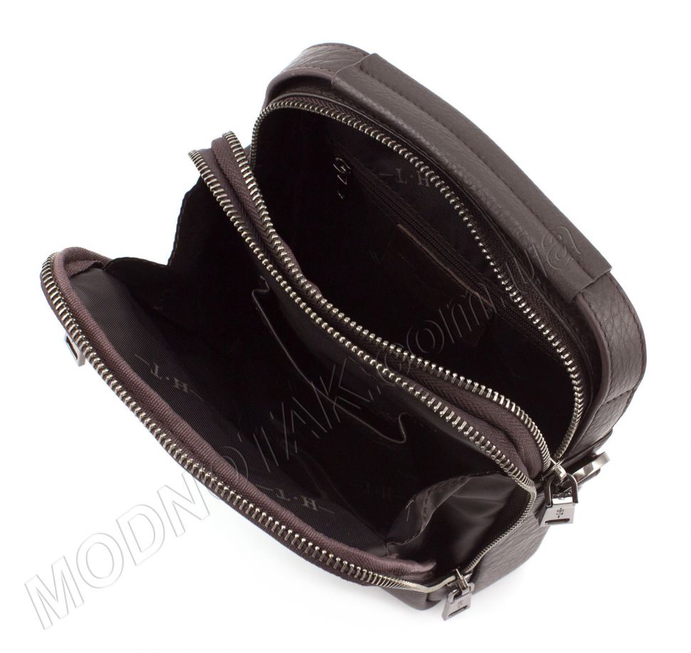 Маленька шкіряна сумка коричневого кольору з ручкою H.T. Leather (422-5 brown)