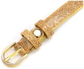 Тонкий шкіряний жіночий ремінь у кольорі золоті блискітки Remar 15137-GH