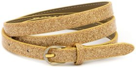 Тонкий шкіряний жіночий ремінь у кольорі золоті блискітки Remar 15137-GH