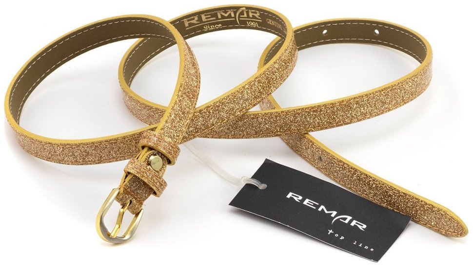 Тонкий кожаный женский ремень в цвете золотые блестки Remar 15137-GH фото №3 Тонкий кожаный женский ремень в цвете золотые блестки Remar 15137-GH modnotak фото №3