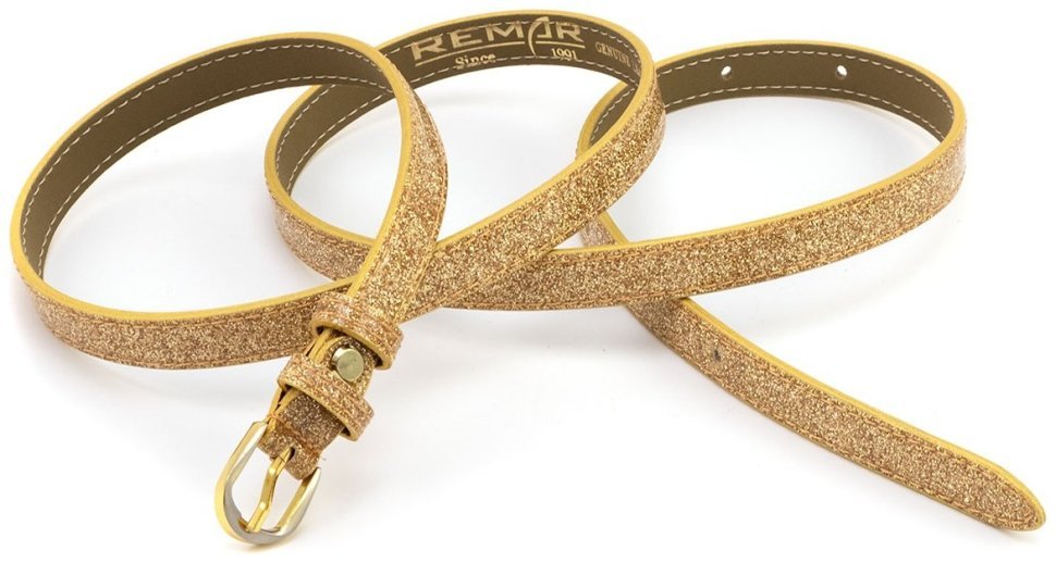 Тонкий кожаный женский ремень в цвете золотые блестки Remar 15137-GH фото №4 Тонкий кожаный женский ремень в цвете золотые блестки Remar 15137-GH modnotak фото №4