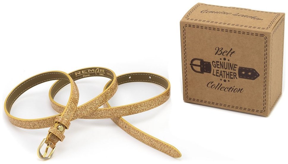 Тонкий кожаный женский ремень в цвете золотые блестки Remar 15137-GH фото №5 Тонкий кожаный женский ремень в цвете золотые блестки Remar 15137-GH modnotak фото №5