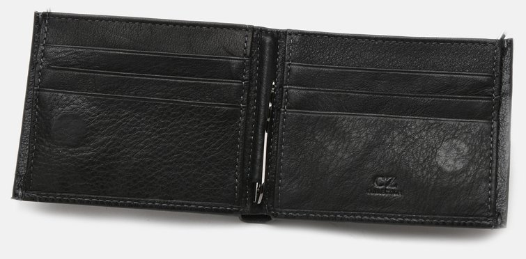 Чоловіче шкіряне портмоне чорного кольору із затискачем для купюр Ricco Grande 72919
