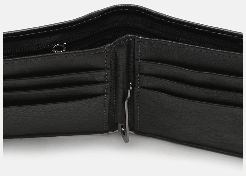 Мужское кожаное портмоне черного цвета с зажимом для купюр Ricco Grande 72919
