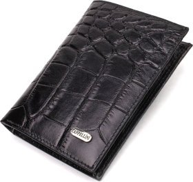 Чорний чоловічий гаманець вертикального формату з натуральної шкіри з тисненням під крокодила CANPELLINI (2421755)