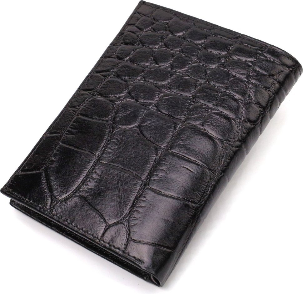 Черный мужской кошелек вертикального формата из натуральной кожи с тиснением под крокодила CANPELLINI (2421755)
