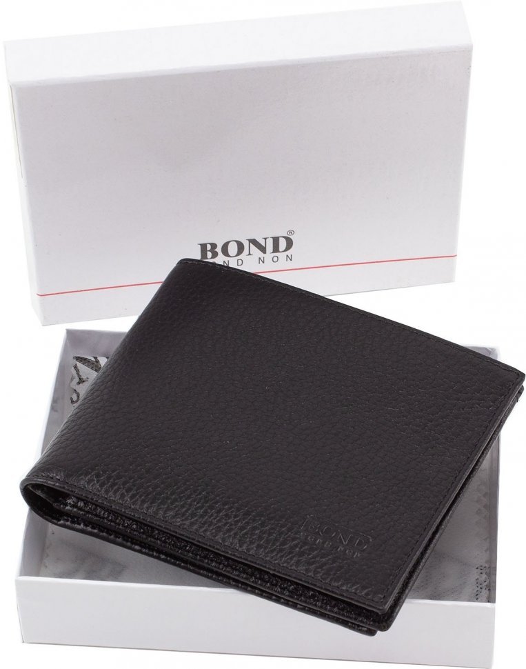 Черное мужское портмоне из натуральной кожи Bond Non (10653)