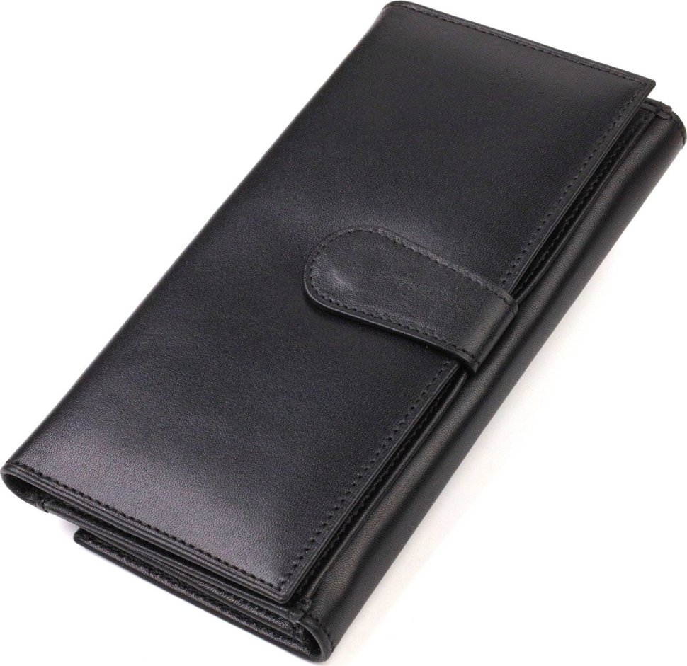 Довгий жіночий гаманець із натуральної гладкої шкіри чорного кольору CANPELLINI (2421855)