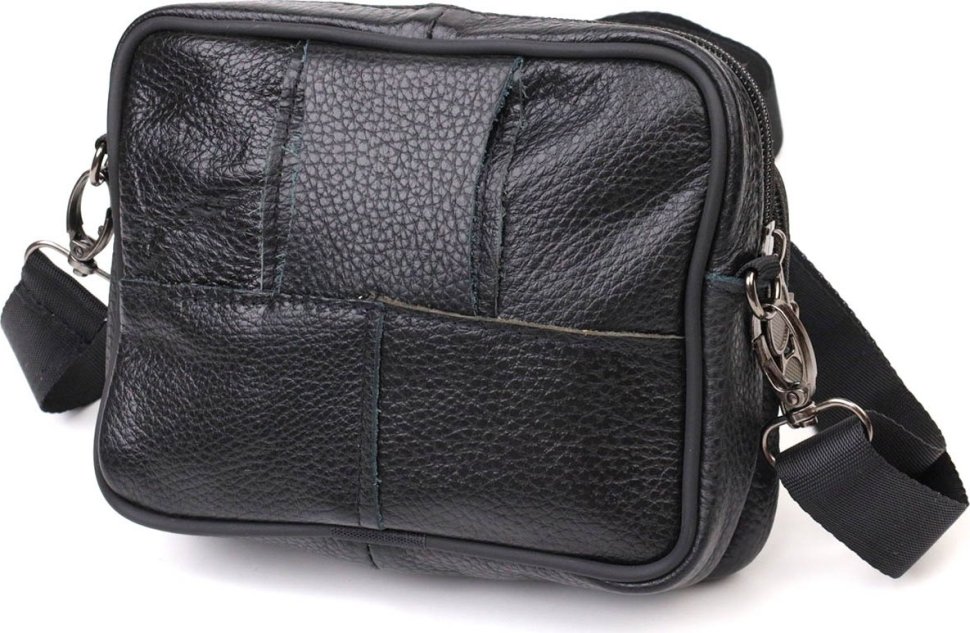 Горизонтальна поясна сумка для чоловіків із натуральної шкіри чорного кольору Vintage (2421485)