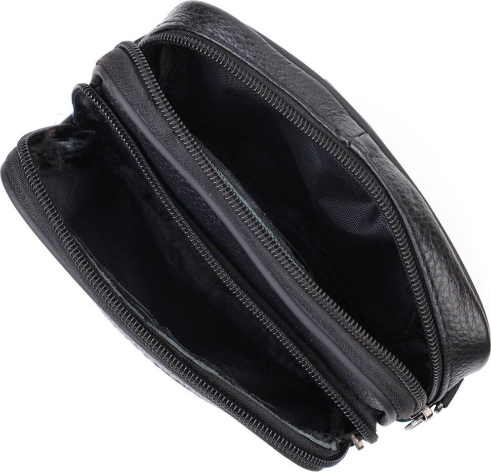 Горизонтальная поясная сумка для мужчин из натуральной кожи черного цвета Vintage (2421485)