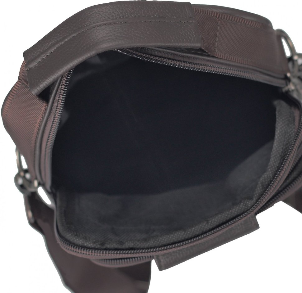 Мужская черная вертикальная кожаная сумка-барсетка коричневого цвета HD Leather (15803)