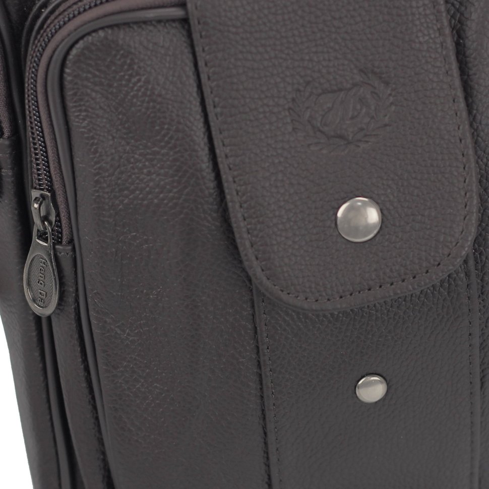 Чоловіча чорна вертикальна шкіряна сумка-барсетка коричневого кольору HD Leather (15803)