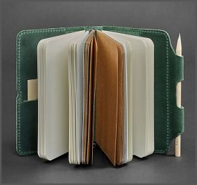 Блокнот (Софт-бук) с зеленой обложкой из натуральной кожи Crazy Horse на резинке - BlankNote (13719)
