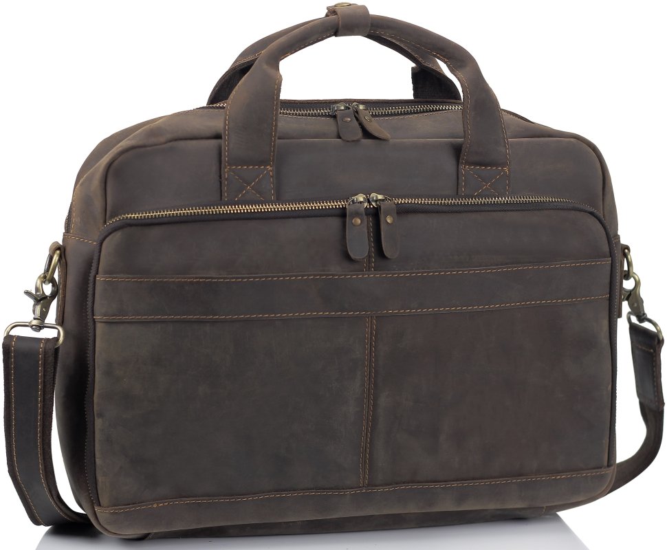 Винтажная кожаная сумка для ноутбука в коричневом цвете Tiding Bag (21617)