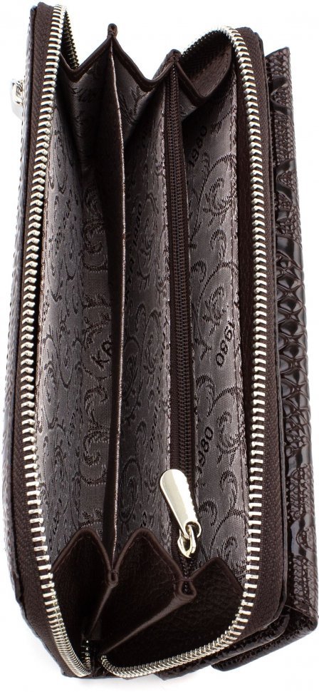 Довгий гаманець з коричневої шкіри з тисненням KARYA (1140-015)