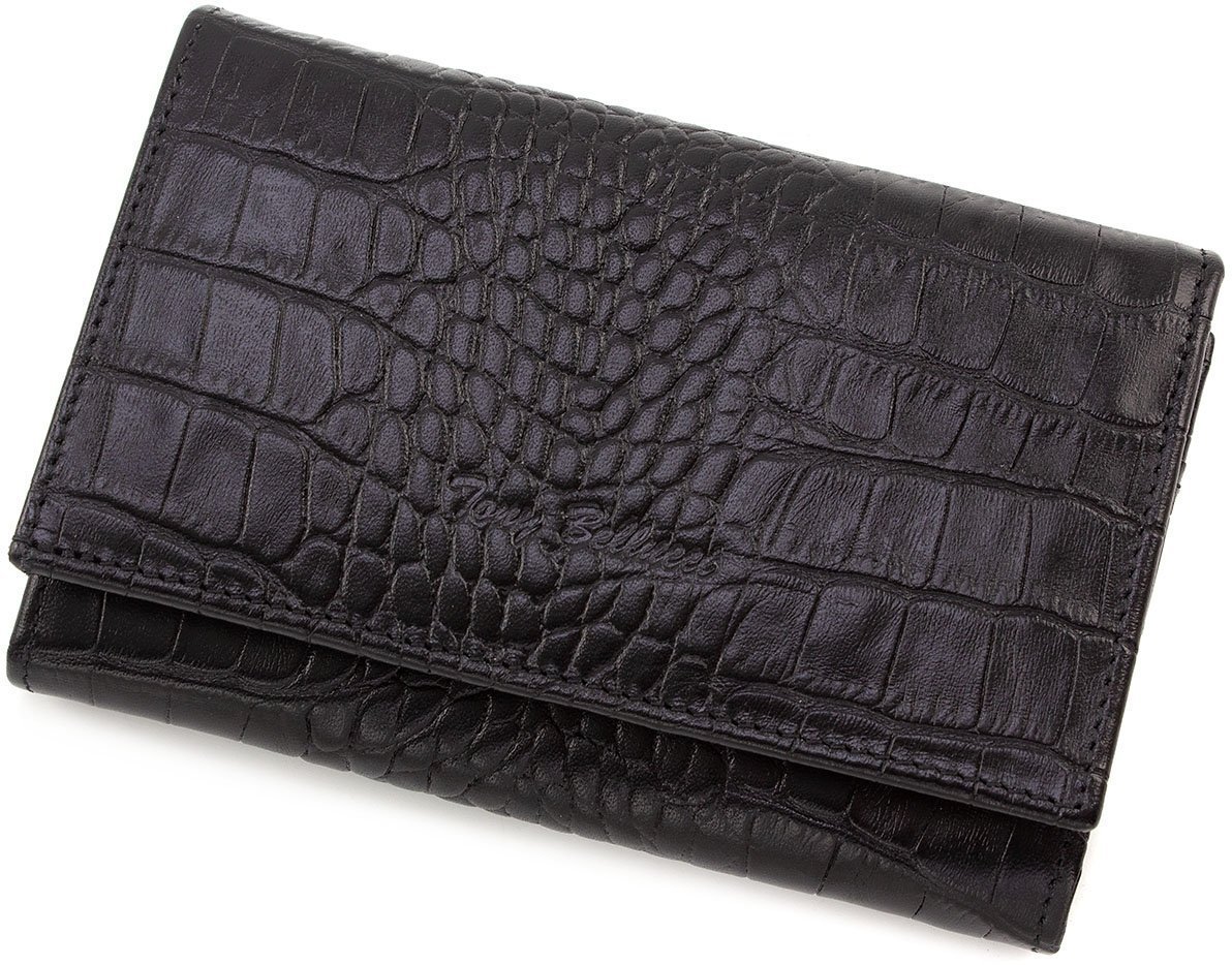 Черный кошелек из натуральной кожи с тиснением под крокодила Tony Bellucci (10756)