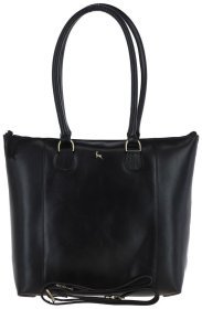 Кожаная деловая женская сумка с длинными ручками Ashwood 94419 черного цвета
